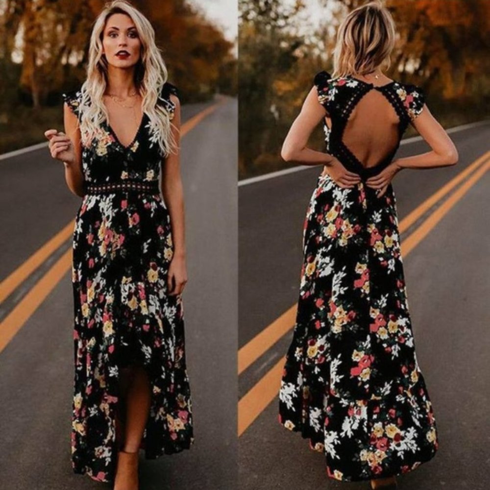 Boho Floral High-Low Maxi Dress
